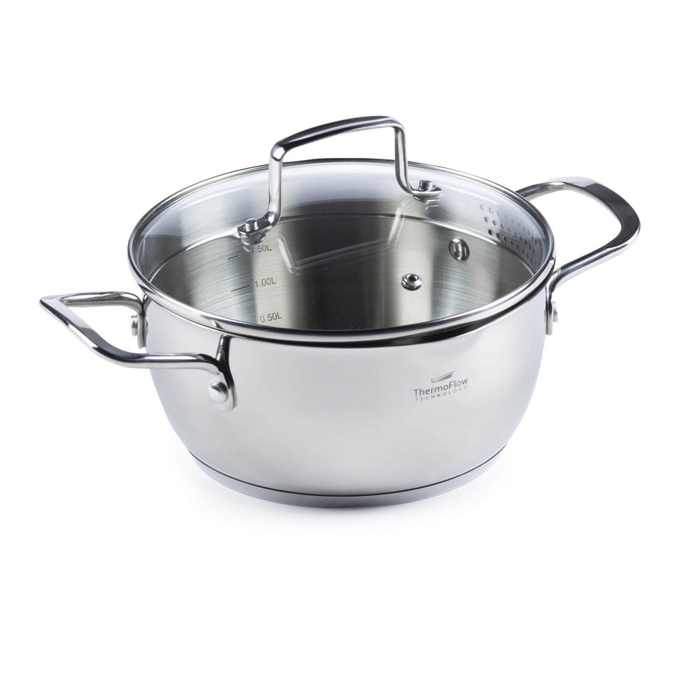 Rosmarino ocelový hrnec Pour&Cook II se skleněnou poklicí – 2,6 L, 20 cm