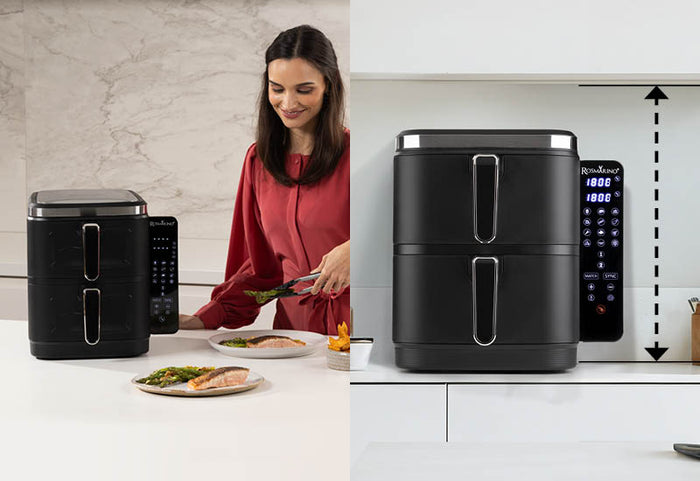 Inovativní vertikální design šetří místo a je ideální pro menší kuchyně.