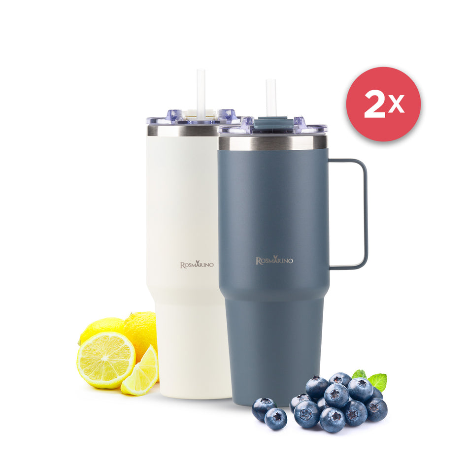 Sada 2 termohrnků Rosmarino MegaCup 870 ml – béžová + námořnická modrá