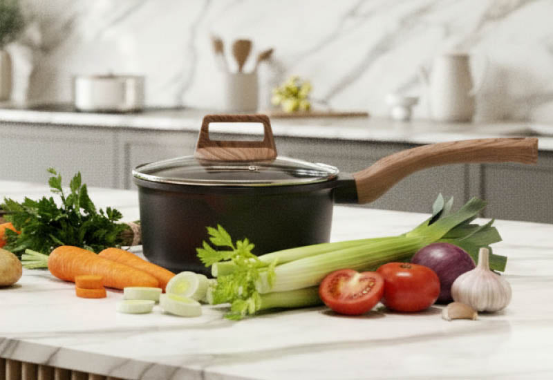 Vybrané kvalitní materiály pro rychlé vaření a dlouhou životnost nádobí.