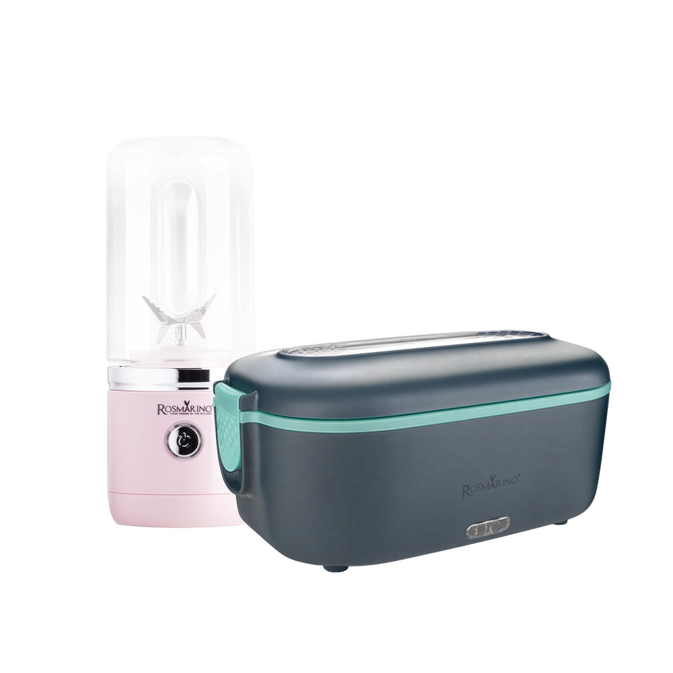 Sada vyhřívaného boxu na oběd Rosmarino a přenosného mixéru Rosmarino NutriMax 2 GO (růžová)