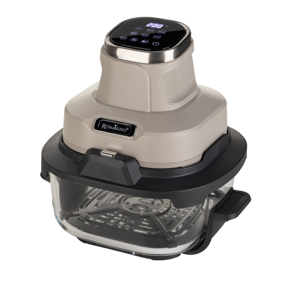 Přenosná skleněná horkovzdušná fritéza Rosmarino Airfryer Crispy PRO Series 6 v 1 – 4,5 l + 1,8 l, béžová