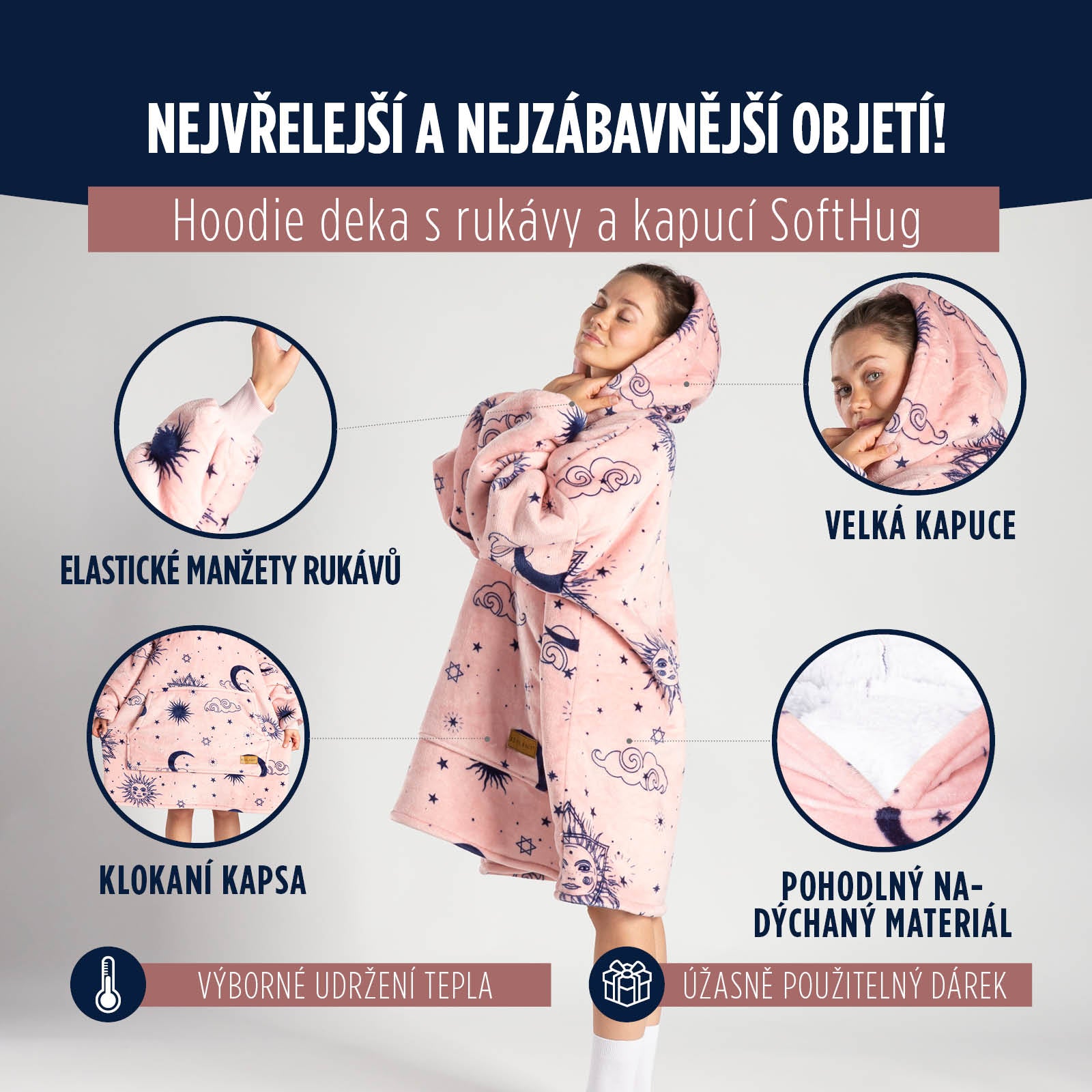Hoodie deka s rukávy a kapucí pro dospělé SoftHug – Vitapur Home